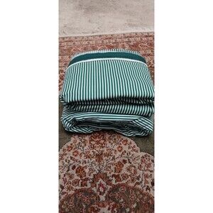 Vintage 80s Cannon Green White Striped King Size Sheet Set Cotton